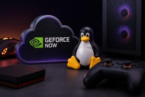 GeForce NOW Linux kurulumu için Linux laptop ve oyun arayüzü