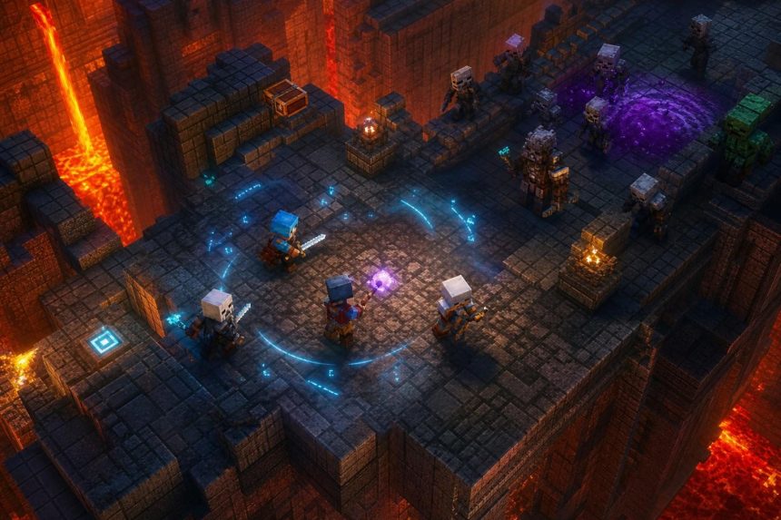 Minecraft Dungeons II Gamescom 2026 yeni özellikleri savaş sahnesi