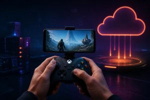 Xbox Cloud Gaming sahip olunan oyunları yayınlama sırasında kontrolcü kullanan oyuncu